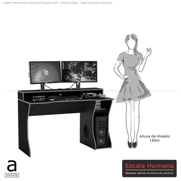 Mesa Gamer Ovni para Até 2 Monitores com 3 Nichos Preto/Verde - 9
