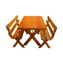 Ver imagem 2 de Conjunto Mesa 1,6m e 2 Bancos Com Encosto Madeira Maciça Eucalipto