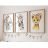 Kit 3 Quadros Animais Safari Flores Quarto Menina Infantil - 1