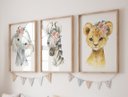 Ver imagem 1 de Kit 3 Quadros Animais Safari Flores Quarto Menina Infantil