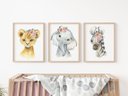 Ver imagem 2 de Kit 3 Quadros Animais Safari Flores Quarto Menina Infantil