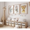 Ver imagem 3 de Kit 3 Quadros Animais Safari Flores Quarto Menina Infantil