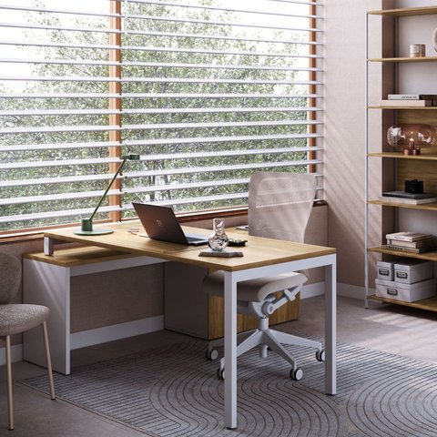 Mesa para Escritório com Balcão Lateral Porta e com Chave 3 Gavetas 160cm Executive Nogal e Branco Marrom