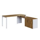 Ver imagem 2 de Mesa para Escritório com Balcão Lateral Porta e com Chave 3 Gavetas 160cm Executive Nogal e Branco m