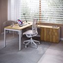 Ver imagem 4 de Mesa para Escritório com Balcão Lateral Porta e com Chave 3 Gavetas 160cm Executive Nogal e Branco m