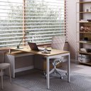 Ver imagem 1 de Mesa para Escritório com Balcão Lateral Porta e com Chave 3 Gavetas 160cm Executive Nogal e Branco m