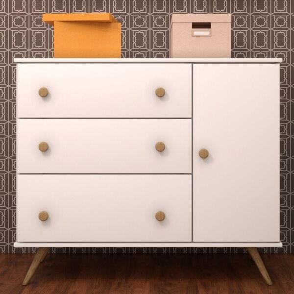 Cômoda Twister 3 Portas com Sapateira Tililin Móveis Neve/Imbuia Rustic CestaPlus - 1