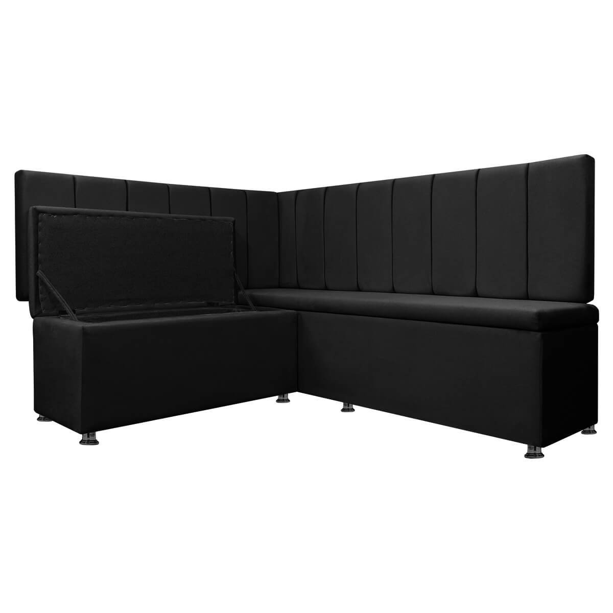 Conjunto Canto Alemão com Bau para Bar Lanchonete Liso Preto 125x160cm Sofa Store - 3