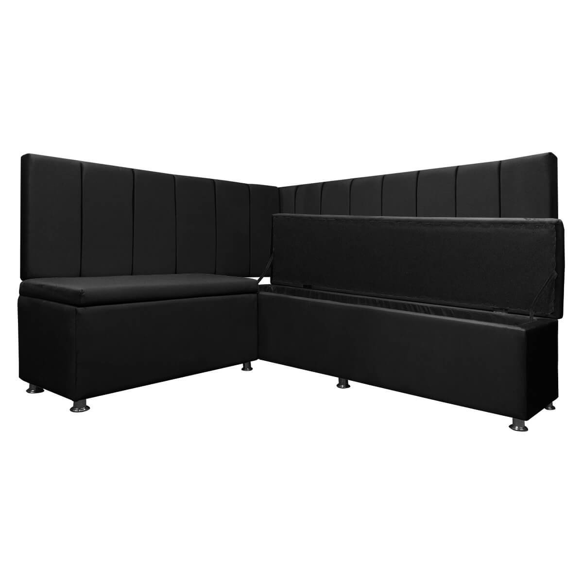 Conjunto Canto Alemão com Bau para Bar Lanchonete Liso Preto 125x160cm Sofa Store - 4