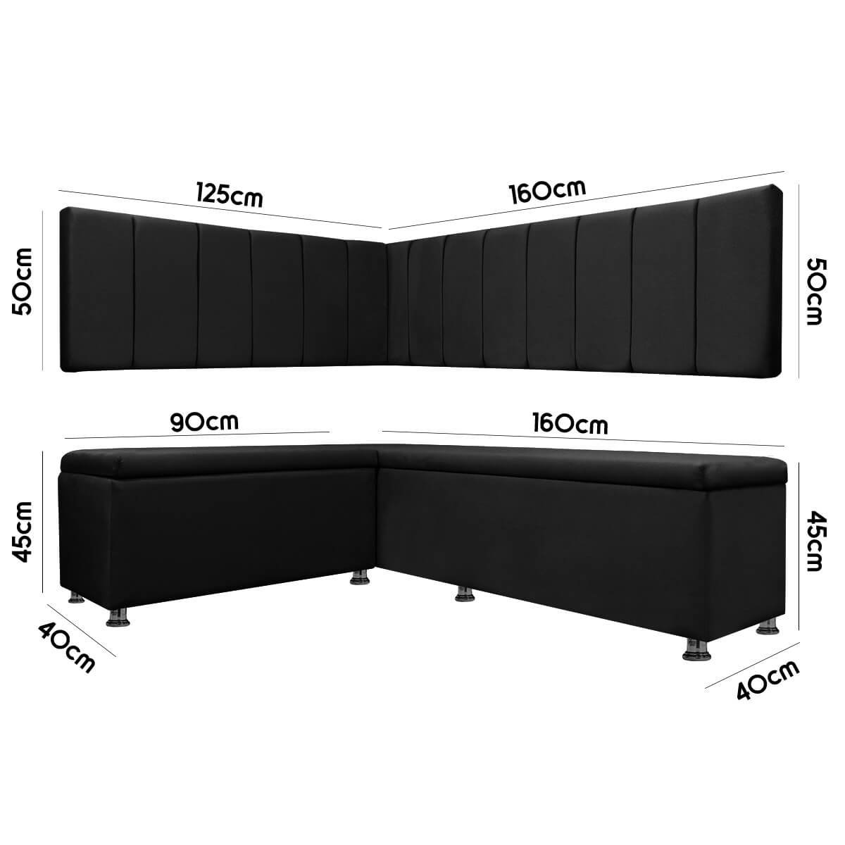 Conjunto Canto Alemão com Bau para Bar Lanchonete Liso Preto 125x160cm Sofa Store - 6