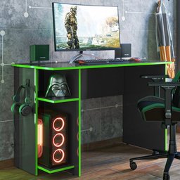 Mesa Gamer 2 Prateleiras Preto Fosco/verde 3875 - Qmovi - 1