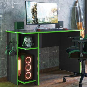 Mesa Gamer 2 Prateleiras Preto Fosco/verde 3875 - Qmovi