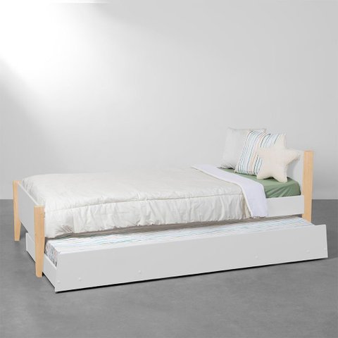 Bicama Solteiro Noah com Pés Natural – Branco Fosco Abra Casa