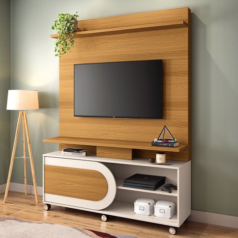 Estante Painel para TV 55 pol 136cm 1 Porta Mars B01 Cinamomo Off White - Lyam Decor