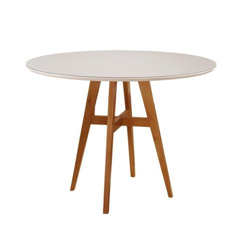 Mesa de Jantar Atenas Madeira Maciça 110cm Tampo Redondo Vidro Móveis Minas Cor Off White