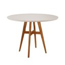 Ver imagem 1 de Mesa de Jantar Atenas Madeira Maciça 110cm Tampo Redondo Vidro Móveis Minas Cor Off White