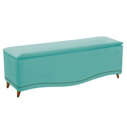 Recamier Divã Yasmim Baú 160 cm Estofado 2 Lugares Queen Size p/ Sala Quarto Suede Azul Turquesa - 1