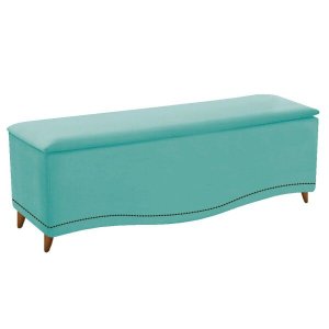 Recamier Divã Yasmim Baú 160 cm Estofado 2 Lugares Queen Size p/ Sala Quarto Suede Azul Turquesa