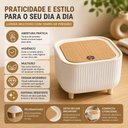 Ver imagem 6 de Lixeira de Mesa Retro Mini Organizador Multiuso Empilhavel Cesto Lixo Tampa Click Estilo Bambu Multi