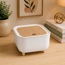 Ver imagem 2 de Lixeira de Mesa Retro Mini Organizador Multiuso Empilhavel Cesto Lixo Tampa Click Estilo Bambu Multi