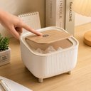 Ver imagem 1 de Lixeira de Mesa Retro Mini Organizador Multiuso Empilhavel Cesto Lixo Tampa Click Estilo Bambu Multi