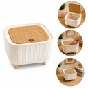 Ver imagem 3 de Lixeira de Mesa Retro Mini Organizador Multiuso Empilhavel Cesto Lixo Tampa Click Estilo Bambu Multi