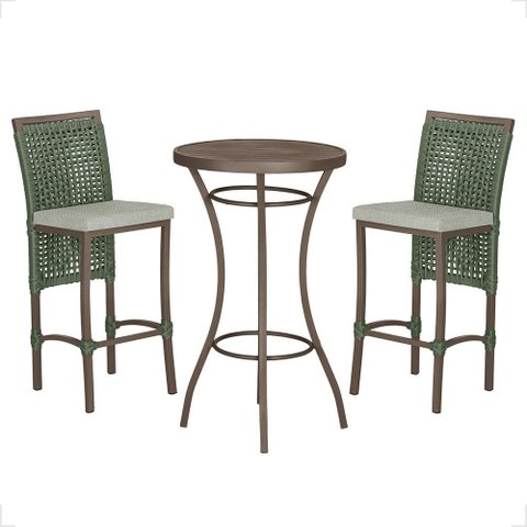 Mesa Bistrô com 2 Banquetas Roma Marrom Corda Náutica Estofado 3 Trama Original