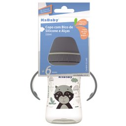 Copo de Bebê Mamadeira Com Bico de Silicone e Alças 250ml +6 Meses Kababy Cinza - 3
