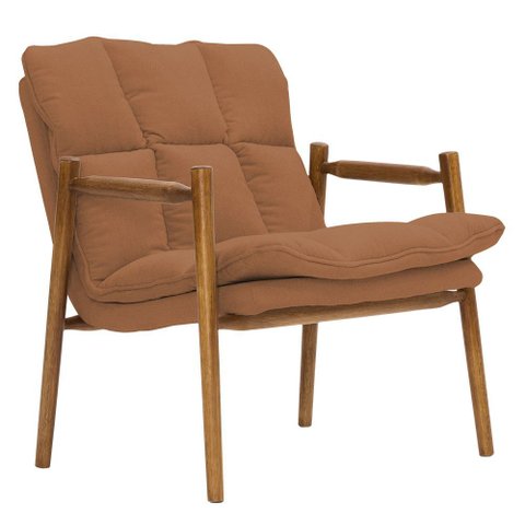 Poltrona Hermes Base Madeira Castanho Bouclé Terracota - Nexta Casa Casa