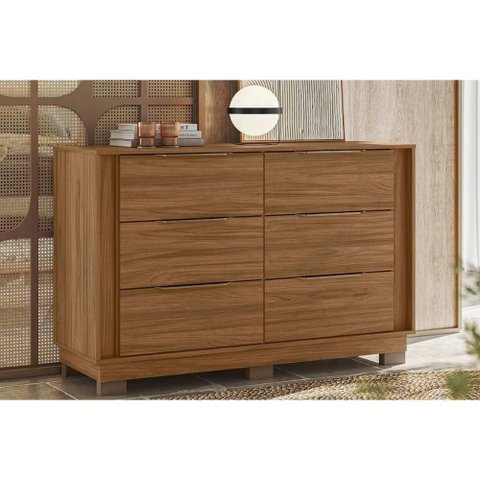 Cômoda de Quarto Giardino C/ 6 Gavetas e Pés Nogueira Touch - Demóbile