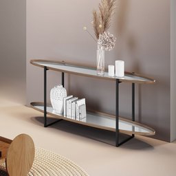 Aparador Espelhado para Sala de Jantar Agnes em Madeira Maciça Imbuia Mel Metal Preto - 1