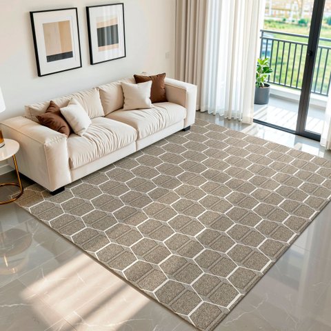 Tapete Sala Quarto Elegante Moderno 2,00m X 3,00m Decoração Antiderrapante Favo Marrom