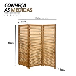 Biombo Decorativo de Madeira 3 Folhas Ripado Sanfonado - Maju Madeiral - 3
