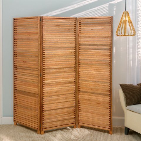 Biombo Decorativo de Madeira 3 Folhas Ripado Sanfonado - Maju Madeiral
