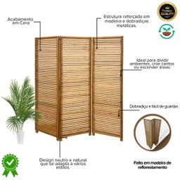Biombo Decorativo de Madeira 3 Folhas Ripado Sanfonado - Maju Madeiral - 4