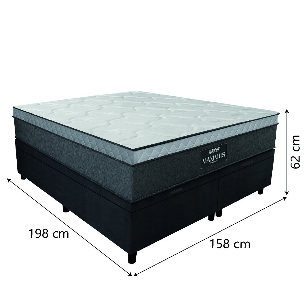 Cama Box Baú Casal Queen Colchão Gazin Maximus Molas Ensacadas 158x198x65cm Cinza / Preto - 4