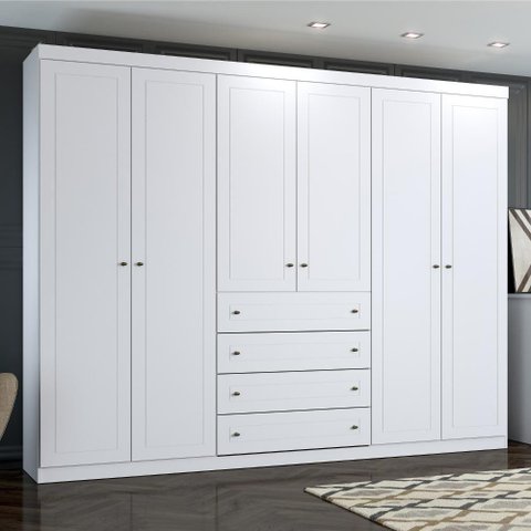 Guarda Roupa De Casal 6Prts 6 Gavetasissipi Branco Hp