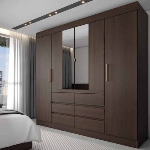 Guarda-roupa Casal Honey 4 Portas 6 Gavetas com Espelho - Panorama Móveis