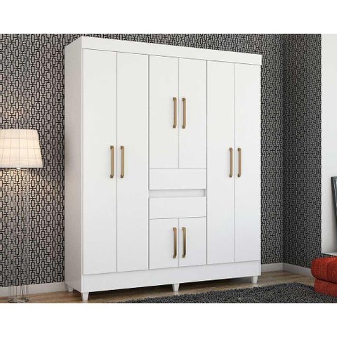Guarda Roupa Solteiro 8 Portas e 2 Gavetas Munique Branco - Demóbile