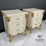 Mesa de Cabeceira Dominique Madeira Demolição Laca Branca Apliques Folhedos a Ouro - 2