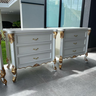 Mesa de Cabeceira Dominique Madeira Demolição Laca Branca Apliques Folhedos a Ouro - 7