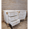 Mesa de Cabeceira Dominique Madeira Demolição Laca Branca Apliques Folhedos a Ouro - 4
