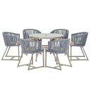 Ver imagem 1 de Mesa com 6 Cadeiras de Jantar Roma 120cm e Noronha em Alumínio Fendi Corda Náutica Estofado 6 Trama