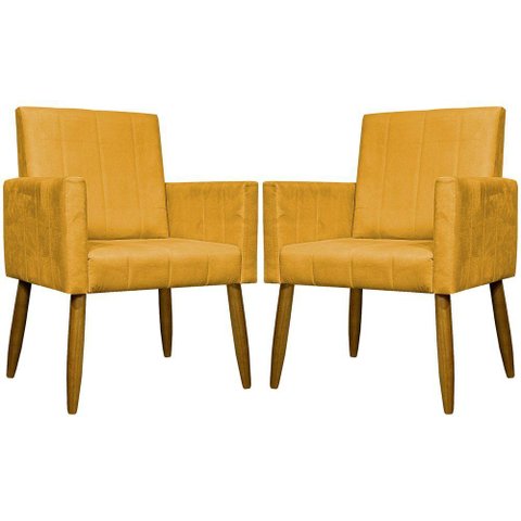 Kit 2 Poltronas Decorativas Mari Suede Pé Palito - Mostarda Suede