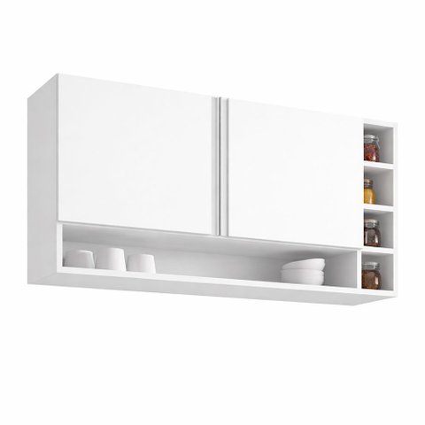 Armário Aéreo Cozinha Vanessa 105cm 2 Portas Nicho Lateral Mdp Funcional Branco - Desk Design