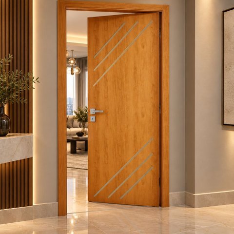 Porta Interna Frisada R30K 210x80 para Quarto Cozinha Sala:Cerejeira