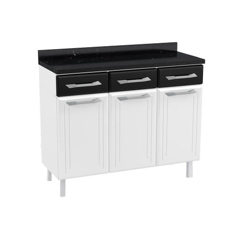Gabinete de Cozinha Modulado Balcão Topázio 3 Portas e 3 Gavetas C/tampo 105cm Branco/pretotelasul