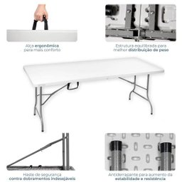 Mesa Dobrável Tipo Maleta Prática e Durável 152x60cm Branca - WAW Design - 8