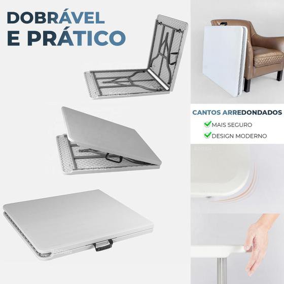 Mesa Dobrável Tipo Maleta Prática e Durável 152x60cm Branca - WAW Design - 9