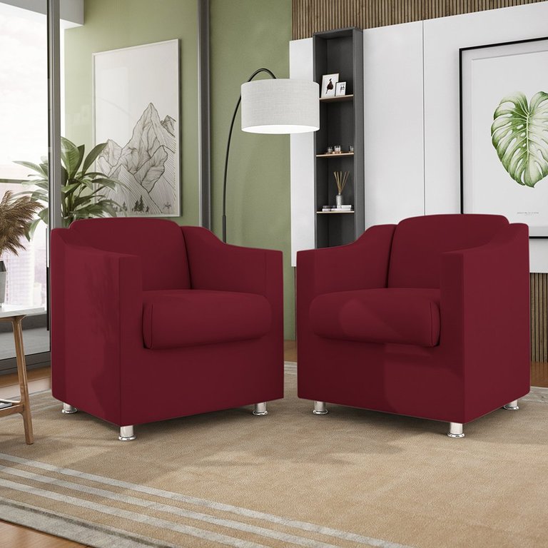 Kit 2 Poltronas Decorativas Reforçada Consultório Sala Suede Cor:marsala